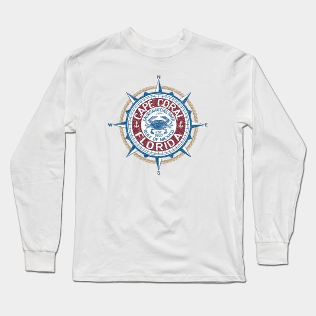 Cape Coral, Florida, with Blue Crab on Windrose Long Sleeve T-Shirt by jcombs